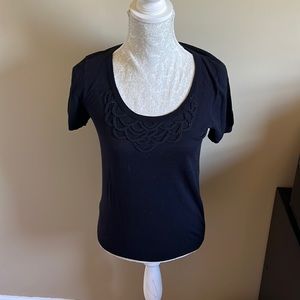 Ann Taylor Black Knit Top with Jewel Accents